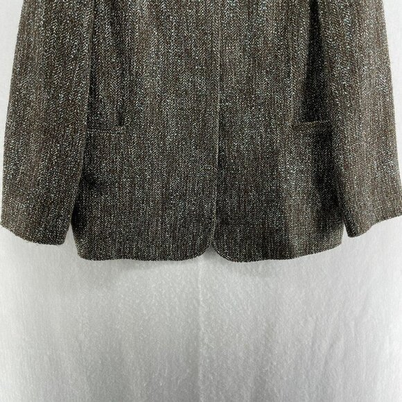 Ellen Tracy Blazer Jacket Women's Sz 10 Brown One Button Collared Pockets Tweed - Picture 8 of 13